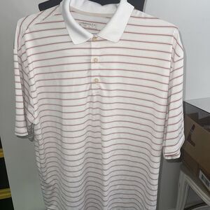 Nike Golf Men's Red, Tan& White Striped Fit Dry Golf Casual Polo Shirt XL Mm58
